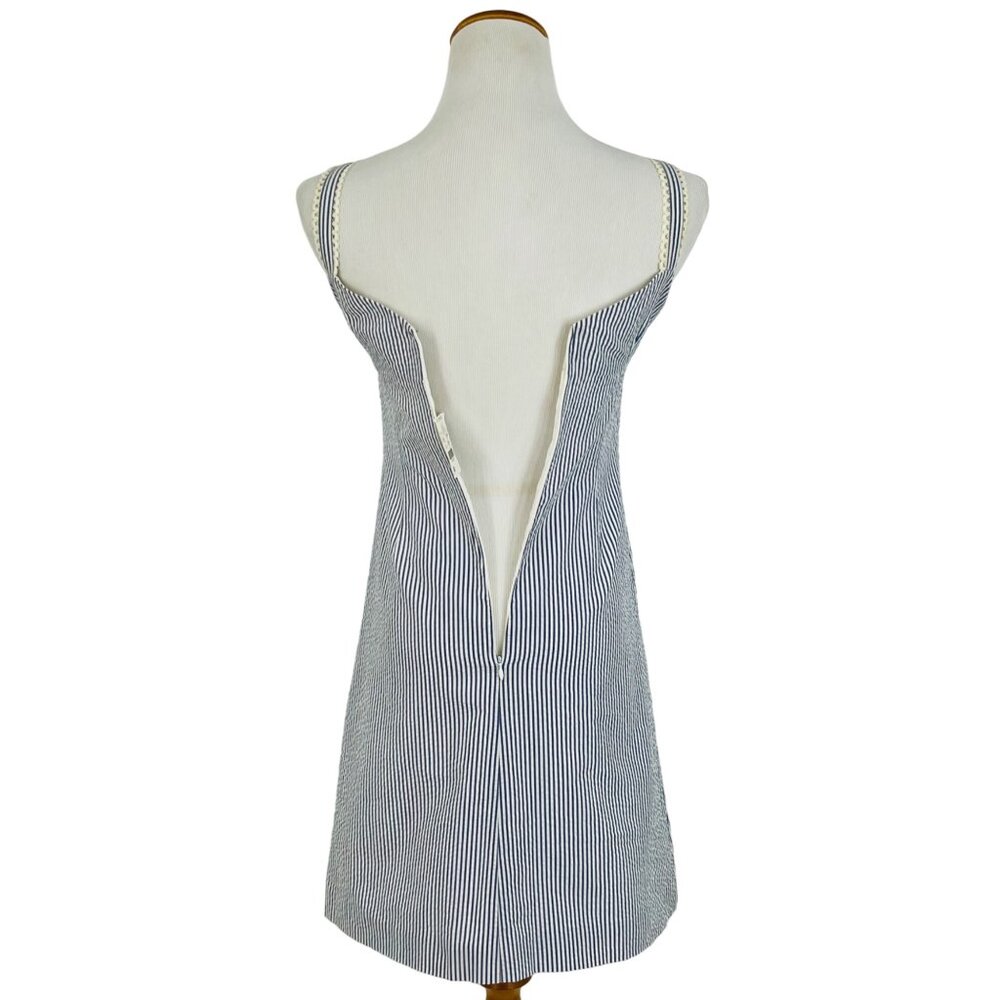 NWT Vintage 90s Petite Sophisticate Lace Trim Blue & White Striped Cotton Dress - Picture 5 of 13